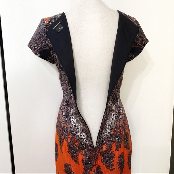 CLUB MONACO RAEANNE SILK WOOL NAVY ORANGE PAISLEY MINI DRESS - 0 - Picture 7 of 12